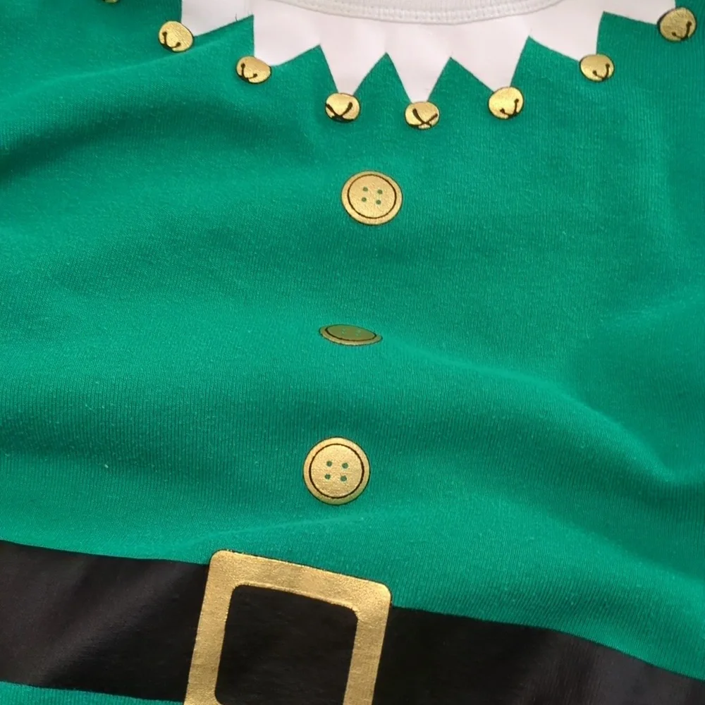 Christmas Elf Pajama Set Cotton Knit Green Stripe Gold Metallic Detail | 6